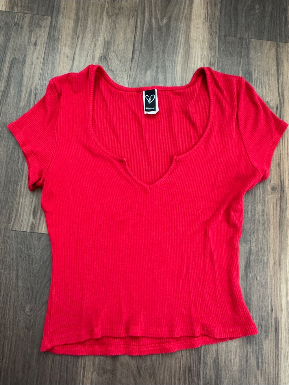 Windsor Women's V-Notch Scoop Ribbed Short Sleeve Tee in Red